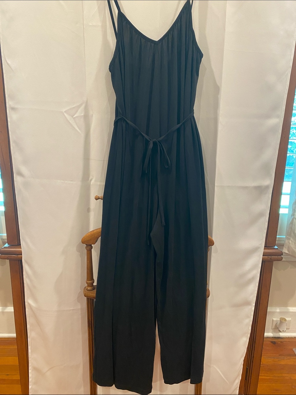Black Women's Wide-Leg Jumpsuit with Spaghetti Straps